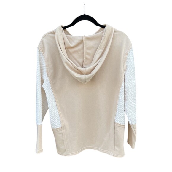 NWT Liam & Co Hudson‎ Textured Sleeve Raw Hem Hoodie Size Small White Parchment - Picture 2 of 11